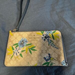 Euc Kate Spade Floral Wristlet - Tan, Blue, and Green